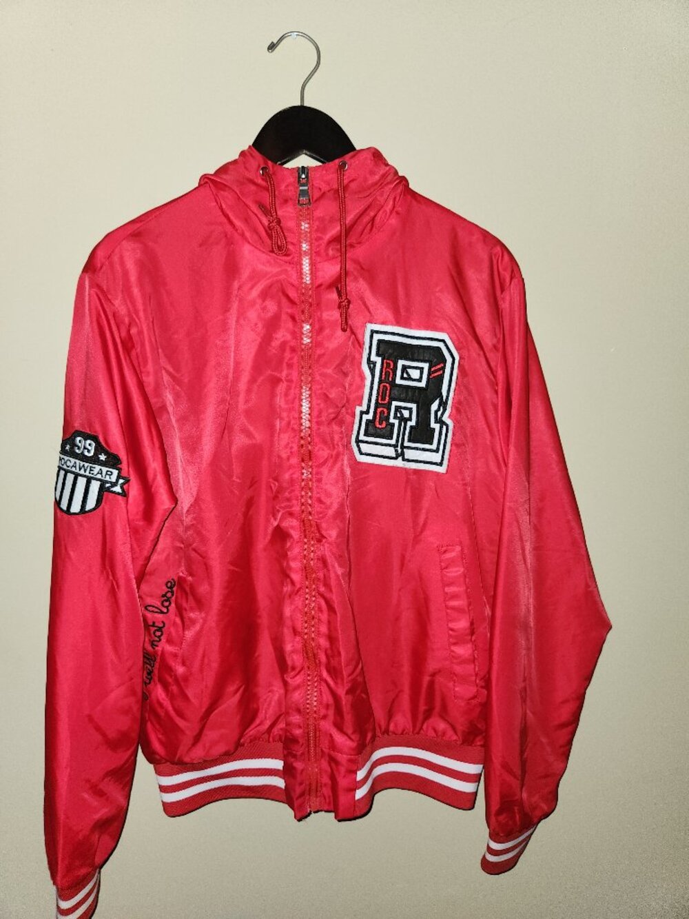Rocawear Windbreaker Varsity Jacket Mens M Red Nylon 1999 Graphic Hip Hop Retro